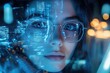 © AndiAzis - Woman Views Futuristic Interface, Digital Data Overlays on Glasses, Exploring Technological Advancements in a Virtual World.