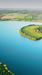 Wall Mural - Aerial View Of Lakes Rivers Islands And Countryside Landscape. Morning Clouds Above Lepel Lake. Lyepyel District, Vitebsk Region, Belarus