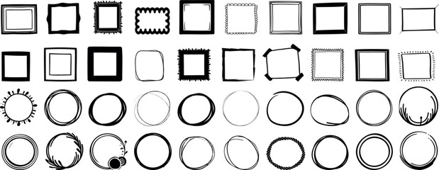 Wall Mural - hand drawn frame collection featuring square and circle designs. includes sketchy, abstract, decorat