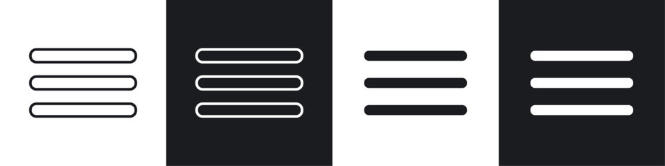Hamburger menu icons collection in black and white solid and line style