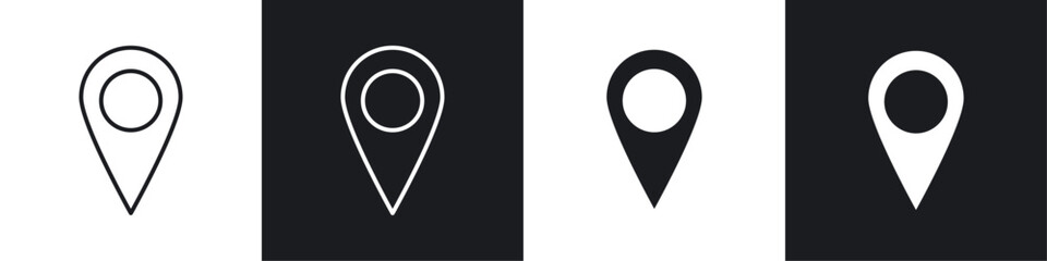 Wall Mural - location icons collection in black and white solid and line style