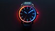 © Myname - An elegant watch with neon rainbow accents shining on the glass layer, with a dark background of soft light that stands out creating an impression of modern luxury