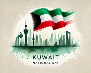 Wall Mural - Kuwait national day watercolor banner design.