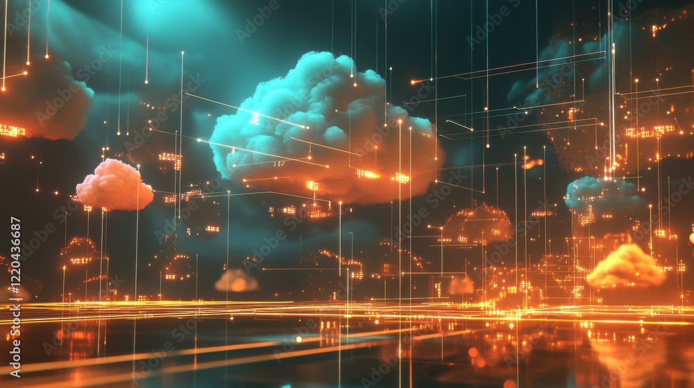 Cloud-based AI data tools visualized as futuristic cloud systems ...