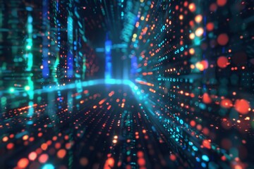 Wall Mural - binary code forming a futuristic data stream flowing through cyberspace