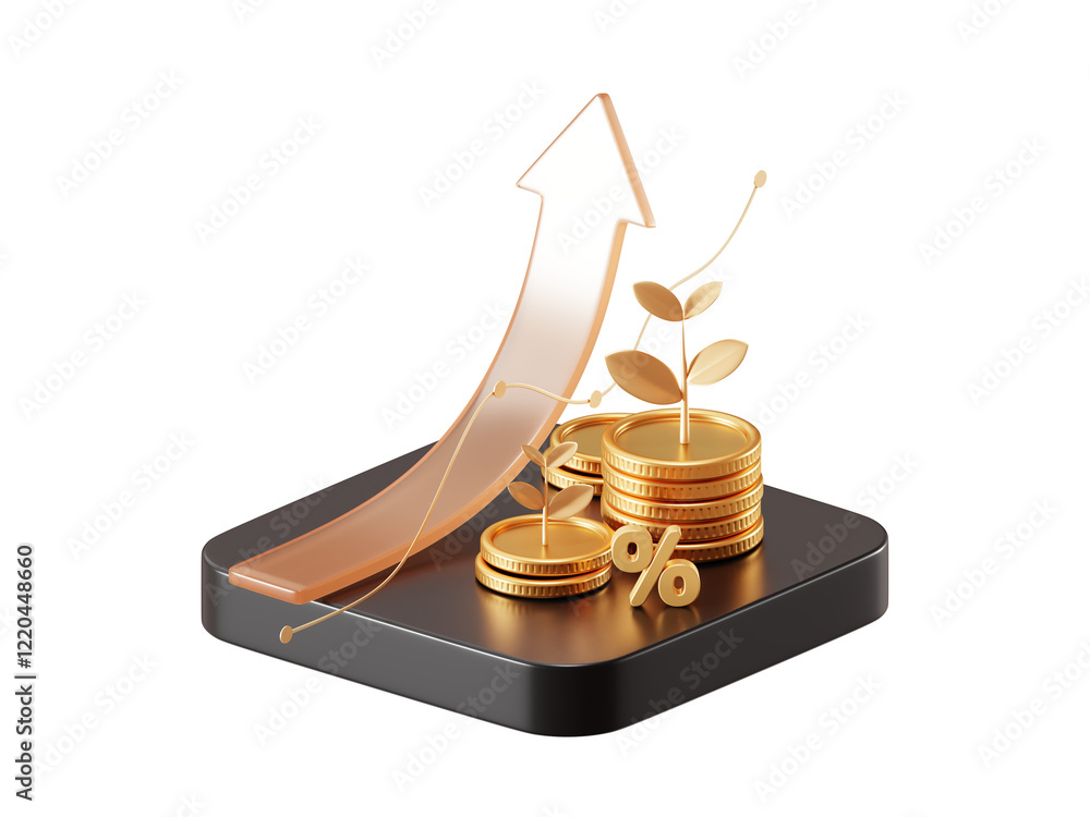 Transparent PNG of Financial Growth 3D Concept with Gold Coins, Up ...