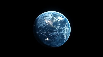 Wall Mural - a blue earth with lights on it centered, realistic 3d planet earth