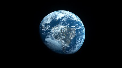 Wall Mural - a blue earth with lights on it centered, realistic 3d planet earth