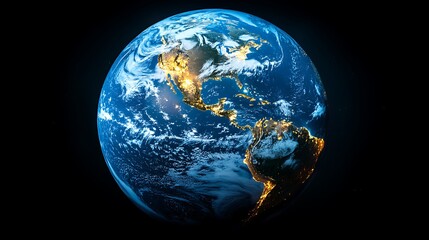 Wall Mural - a blue earth with lights on it centered, realistic 3d planet earth