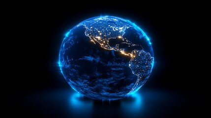 Wall Mural - a blue earth with lights on it centered, realistic 3d planet earth
