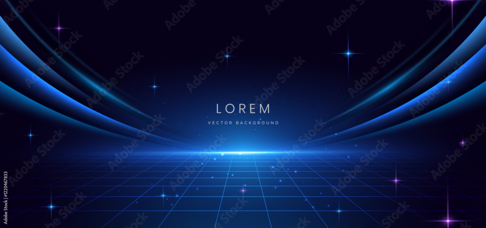 Abstract scene elegant blue light lines on dark background with ...