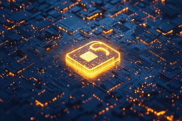 Wall Mural - Glowing digital key on circuit board.