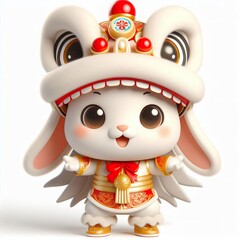 Wall Mural - Adorable Chinese New Year Rabbit Lion Dance Costume Mascot