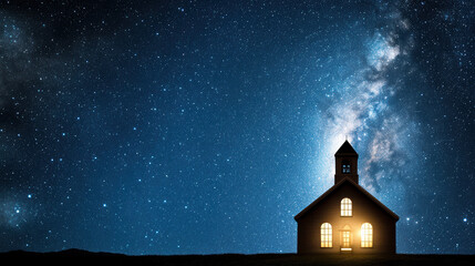 Sticker - church bell tower silhouetted against starry night sky