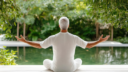 Wall Mural - man practicing tai chi in tranquil park, surrounded by nature beauty