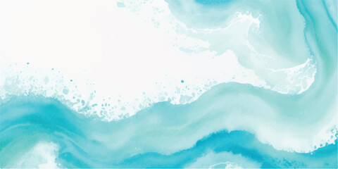 Wall Mural - Elegant Water Wave Abstract Design in Soft Blue and Green Watercolor, Perfect for Background Use in Graphic Design Projects Focused on Tranquility and Oceanic Themes.
