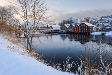 Wall Mural - The Old Bridge at the river Nidelva in the winter, Trondheim