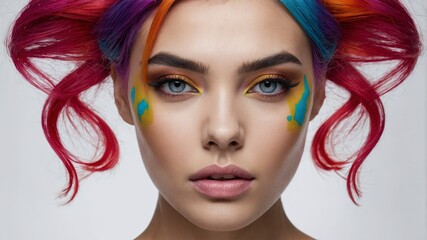  woman with colorful abstract makeup