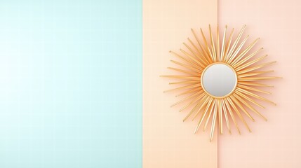 Wall Mural - a decorative sunburst mirror hanging on a pastel-colored wall.