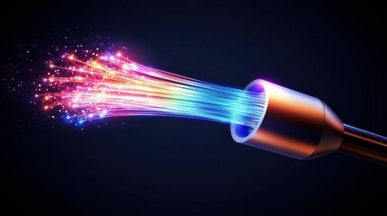 Poster - a minimalist depiction of a fiber-optic cable glowing with vibrant colors against a black background