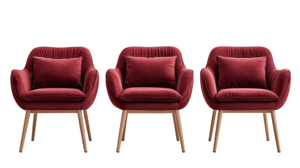 A collection of red vintage chairs and armchairs isolated on a white background featuring elegant and luxurious furniture design, created with Generative AI technology, PNG