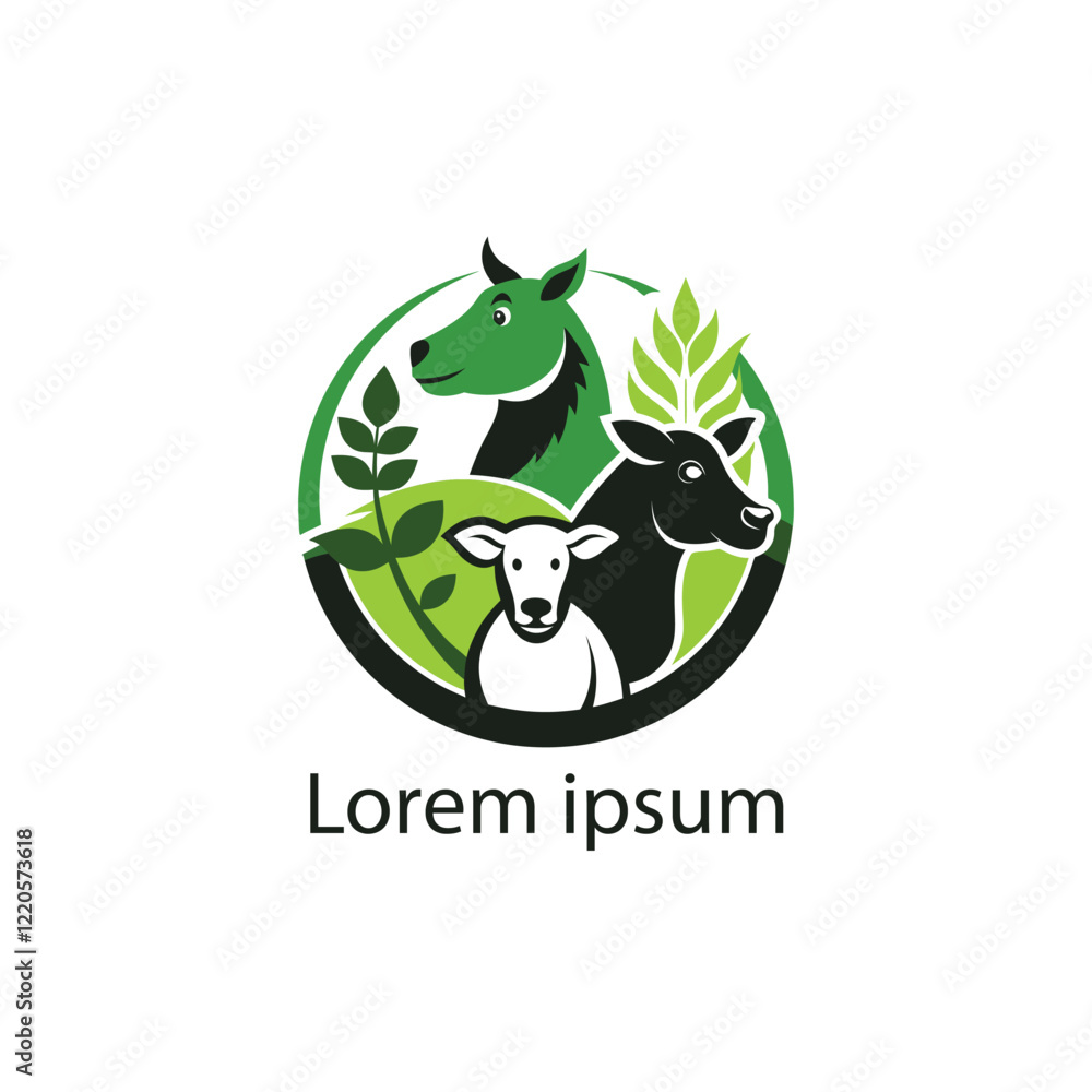 Farm animals logo. Vector illustration with cow, pig, goat and chicken ...