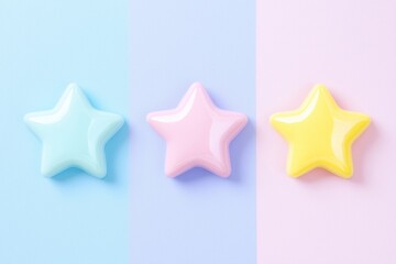 Wall Mural - three colorful star shapes in pastel hues on a soft background, perfect for creative and playful des