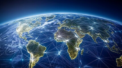 A digital illustration of the Earth with global network connection