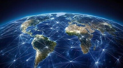 A digital illustration of the Earth with global network connection