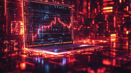 Futuristic Laptop Displays Stock Market Data Graph