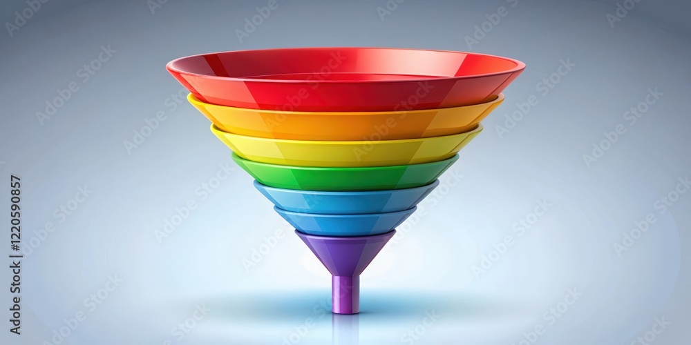 Colorful layers of a funnel with various shapes and sizes overlapping ...