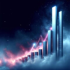 Wall Mural -  Histogram (bar chart)  against a colorful night sky, showing financial growth or growth in other indicators. Colorful visualization of business progress - generative AI