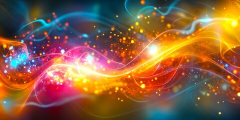 Wall Mural - a vibrant wave of colors dances through the dark. this abstract image features bright lights and glo