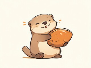 Sticker - Adorable Otter Holding a Nut: A Delightful Cartoon Illustration