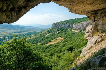 Wall Mural - Cave View Mountain Valley Landscape Panorama