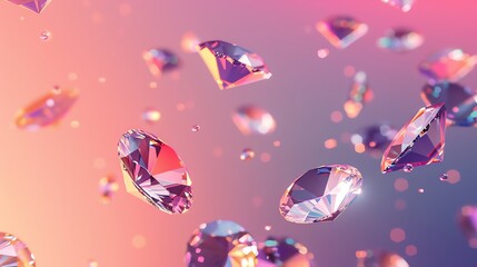 Wall Mural - a sparkling and luxurious background with iridescent diamonds floating against a pink and purple gra