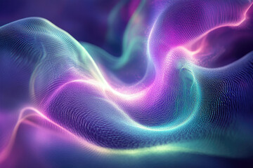 Leinwandbilder - Abstract background with flowing, vibrant, neon-colored particles creating a wave-like pattern.