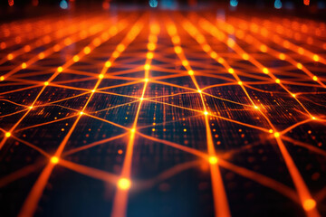 Aufkleber - Abstract digital network, glowing orange lines connecting nodes, representing data flow and connectivity.