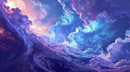 Wall Mural - blue and purple abstract painting. the painting has a stormy feel to it, with the blues and purples 