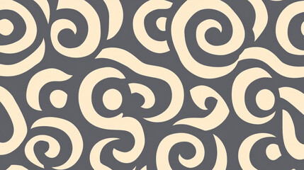 Wall Mural - Abstract beige spirals and loops on dark gray background create seamless, minimal, and smooth pattern, evoking neutral and modern aesthetic