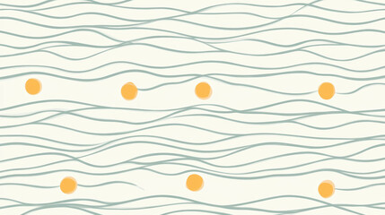 Wall Mural - Flowing abstract pattern with soft wavy lines and scattered orange dots on light background, creating calm and understated design