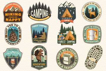 Wall Mural - set of summer camp and hiking patches, badges. vector. concept for shirt or logo, print, stamp, patc