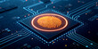 © NASSRI - Digital fingerprint scanner, scan biometric identity and access password thru fingerprint, concept of cybersecurity and data protection, security system, digital authentication chip, generative ai