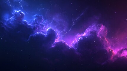 an abstract background with electric energy and purple lightning that glows against a dark blue sky.