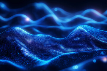 Wall Mural - neon glow blue digital binary code, futuristic technology abstract background