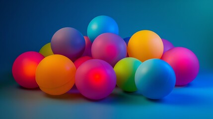 Wall Mural - a group of colorful balls of different sizes are clustered together against a blue background.