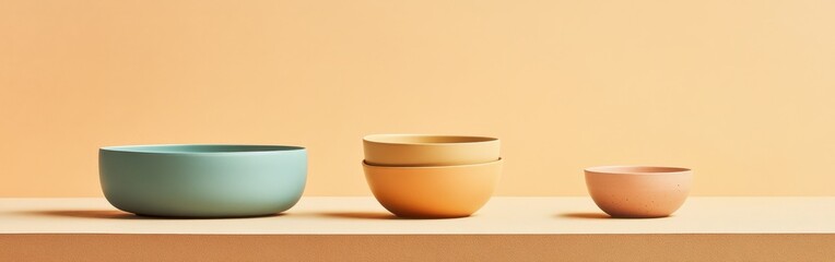 Aufkleber - Soft pastel amber and teal bowls arranged on a sleek table against a warm background
