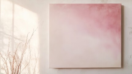 Poster - Minimalist white canvas featuring soft pink gradient dominates serene studio space with natural light