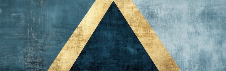 Aufkleber - Elegant minimalist design featuring a single triangle with gold accents on a textured blue background