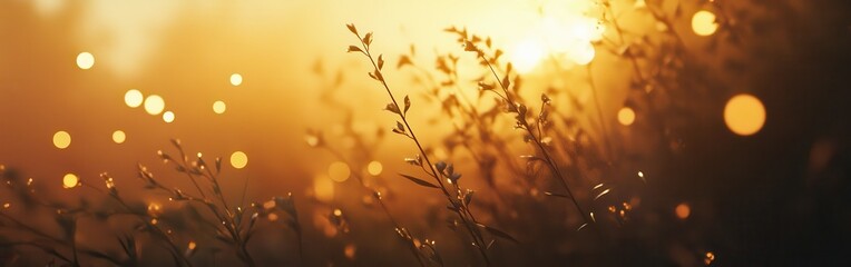 Aufkleber - Golden yellow and deep warm gradient light illuminating delicate foliage during sunset in a serene natural setting